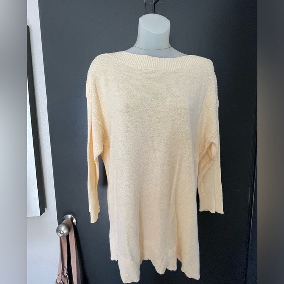 Chico's Off-the-Shoulder cotton blend Butter Yellow Sweater Size 2 - Picture 2 of 7